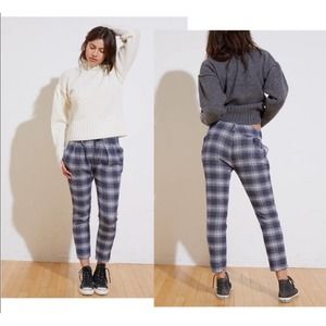 NSF Blue Pleated Plaid Pants 29 MSRP $295